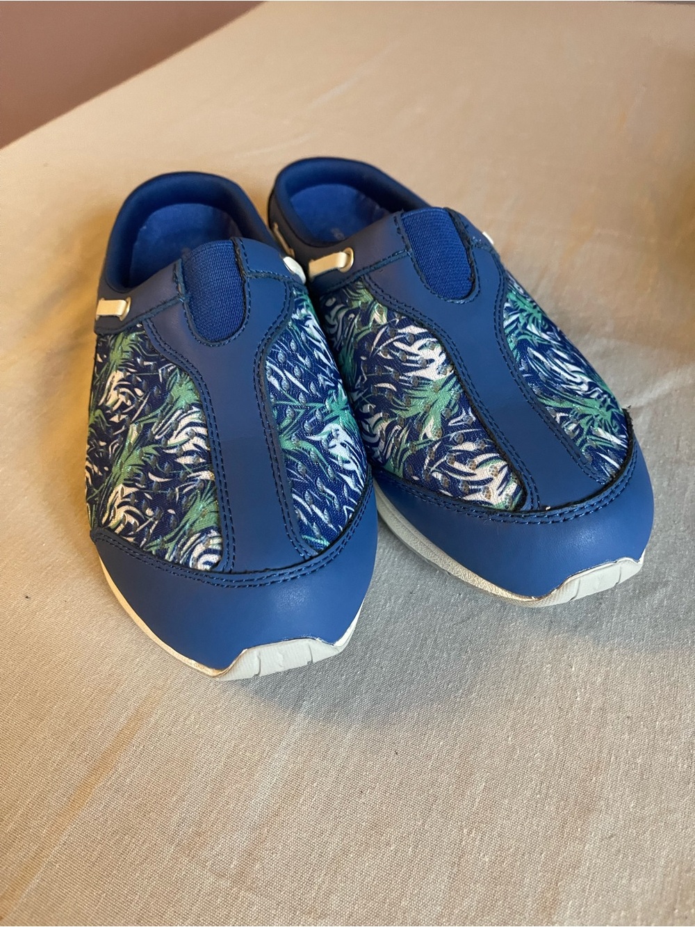 Asics Slip-On Athletic Shoes in Navy Blue with Green Pattern